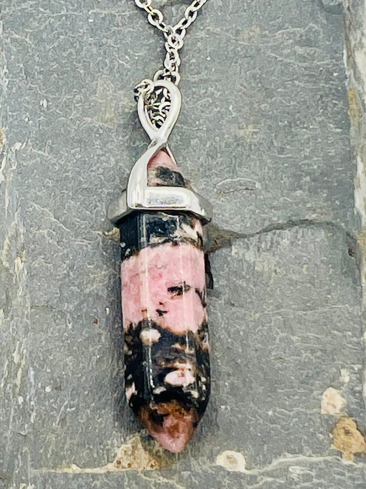 Rhodochrosite Crystal Point Pendant Necklace