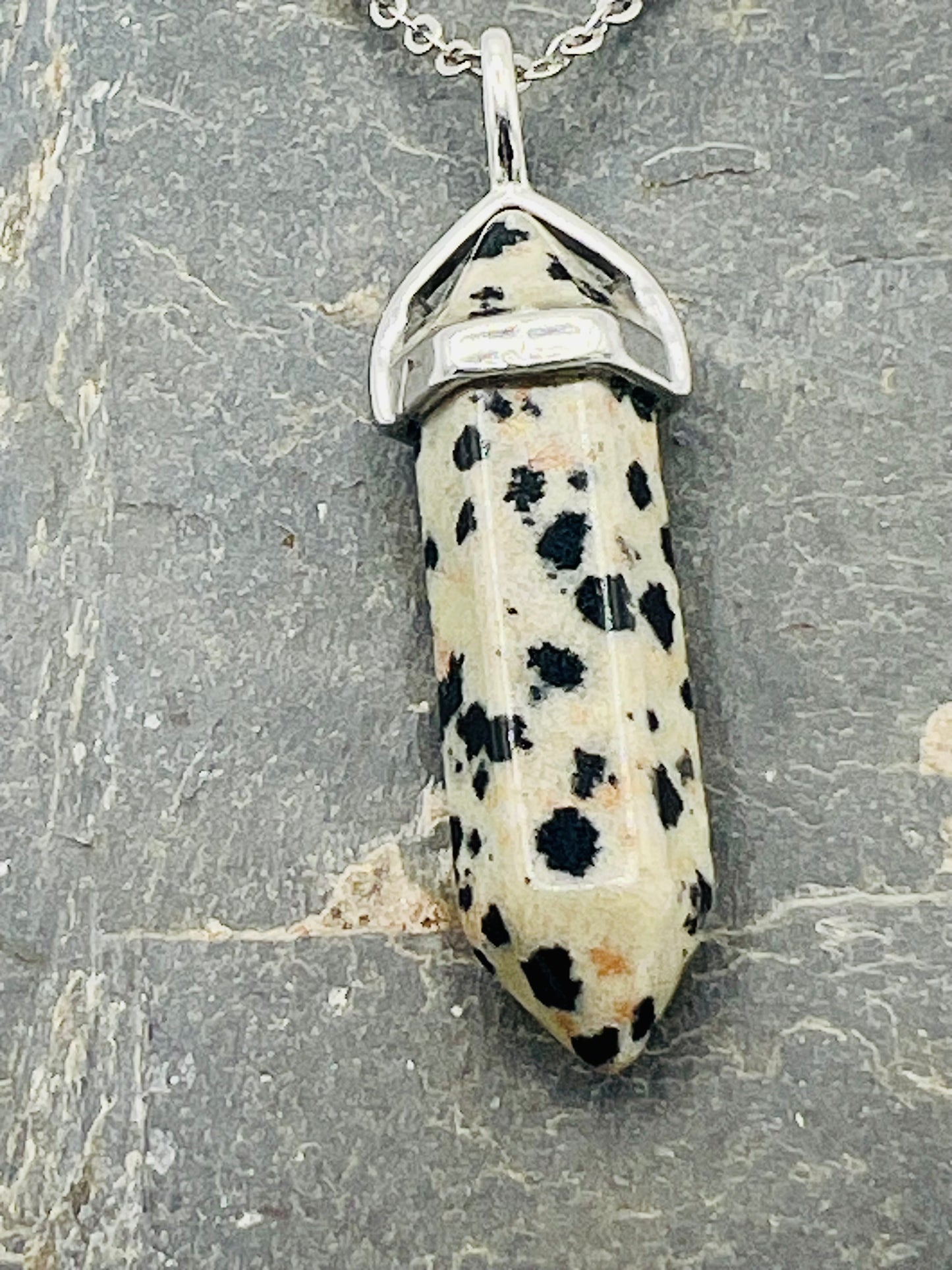 Dalmatian Jasper Crystal Point Pendant Necklace