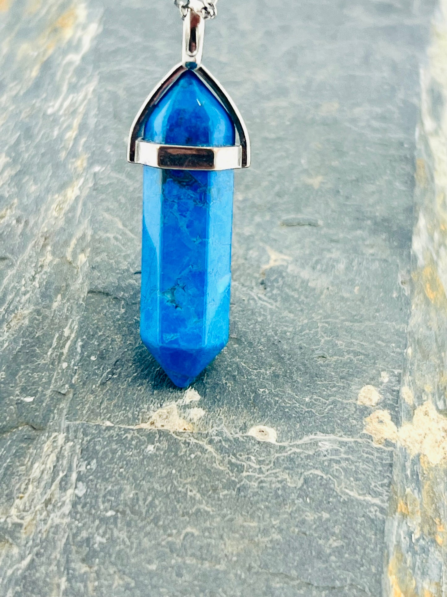 Blue Howlite Crystal Point Pendant Necklace