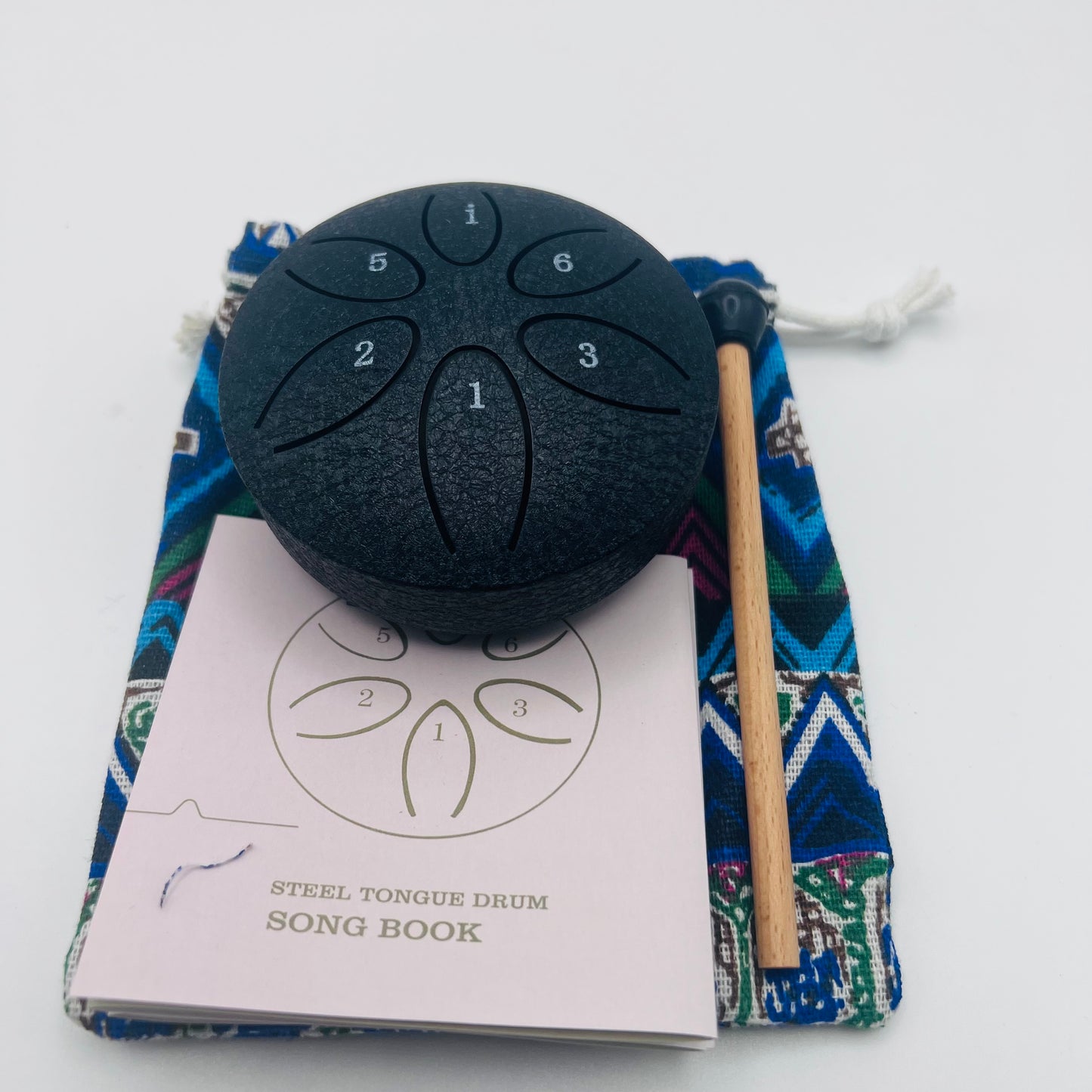 Black Compact 3 Inch 6-Note Steel Tongue Rain Drum for Meditation & Relaxation with Carry Bag