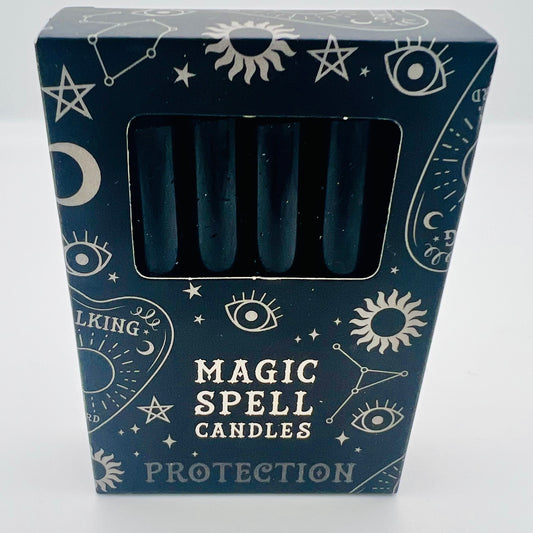 12 Magic Spell Candles with Protection 10cm Black