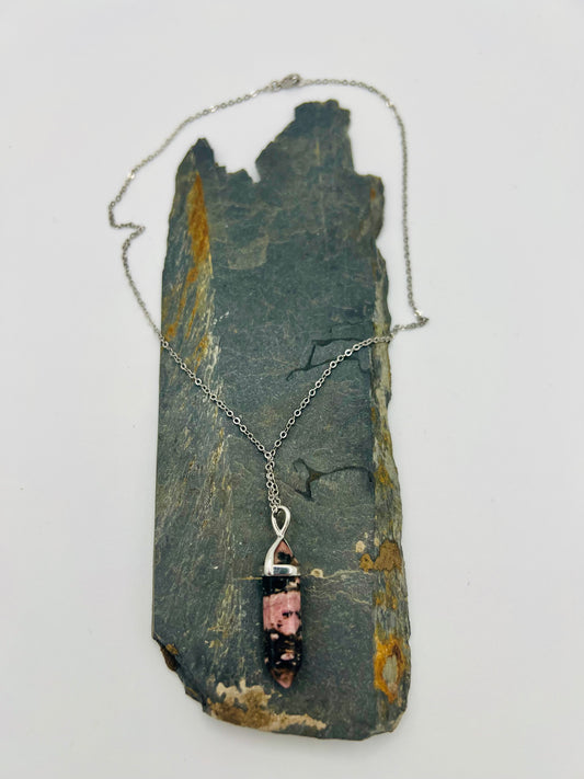 Rhodochrosite Crystal Point Pendant Necklace