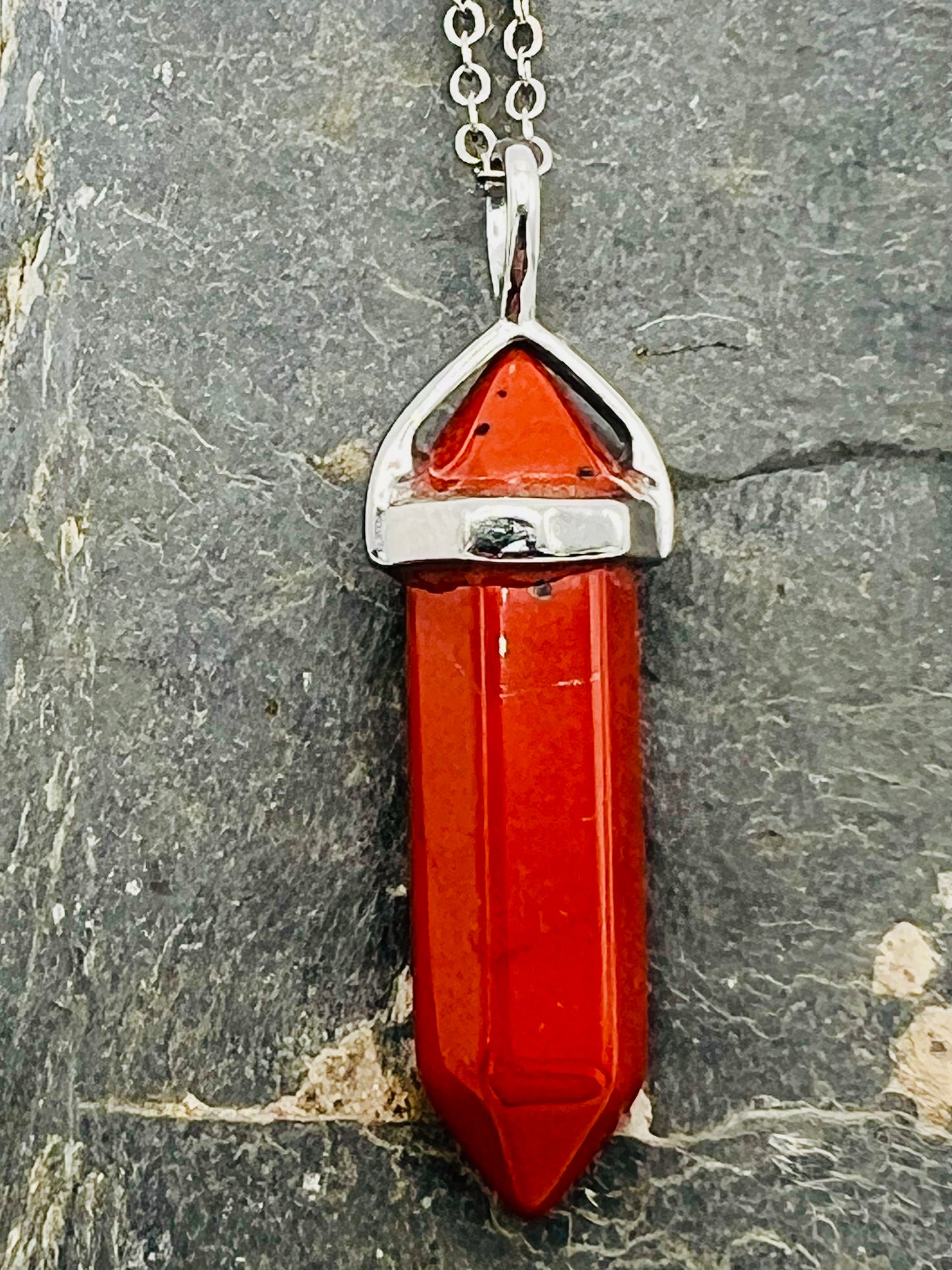 Red Jasper Crystal Point Pendant Necklace