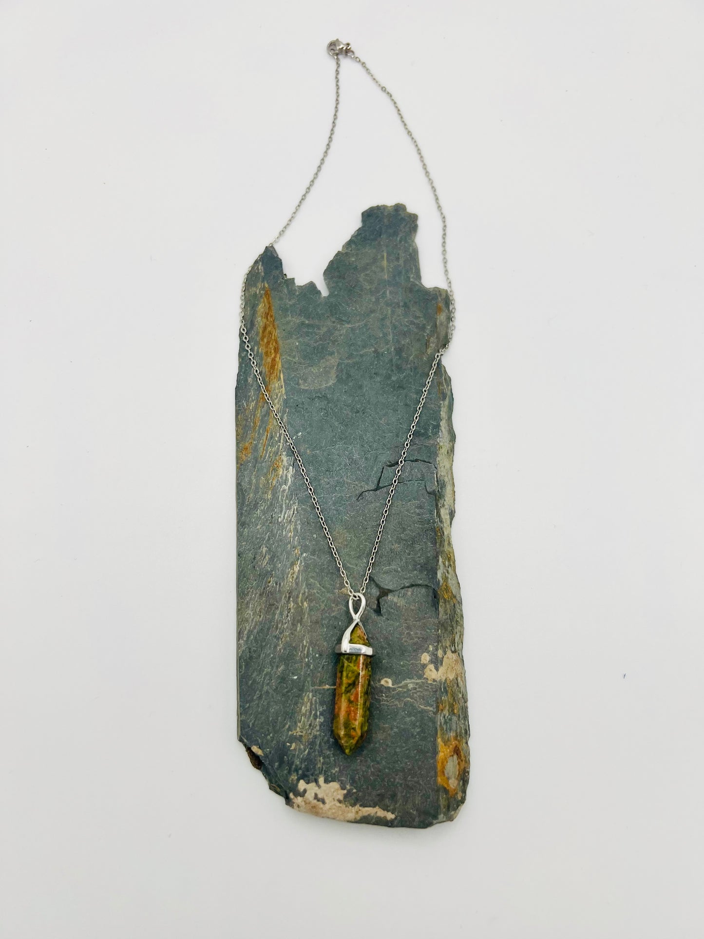 Unakite Crystal Point Pendant Necklace