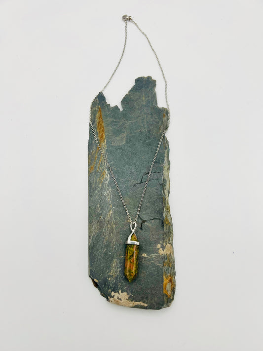 Unakite Crystal Point Pendant Necklace