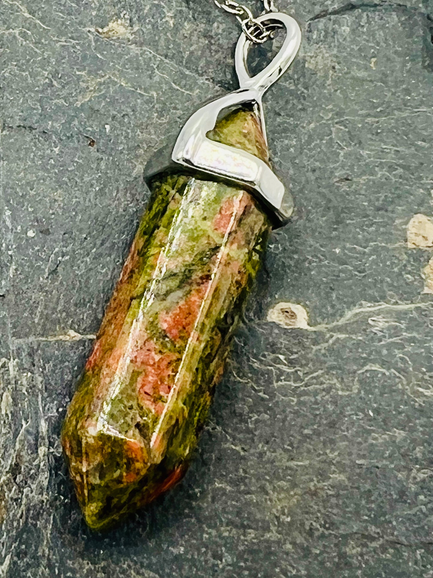 Unakite Crystal Point Pendant Necklace