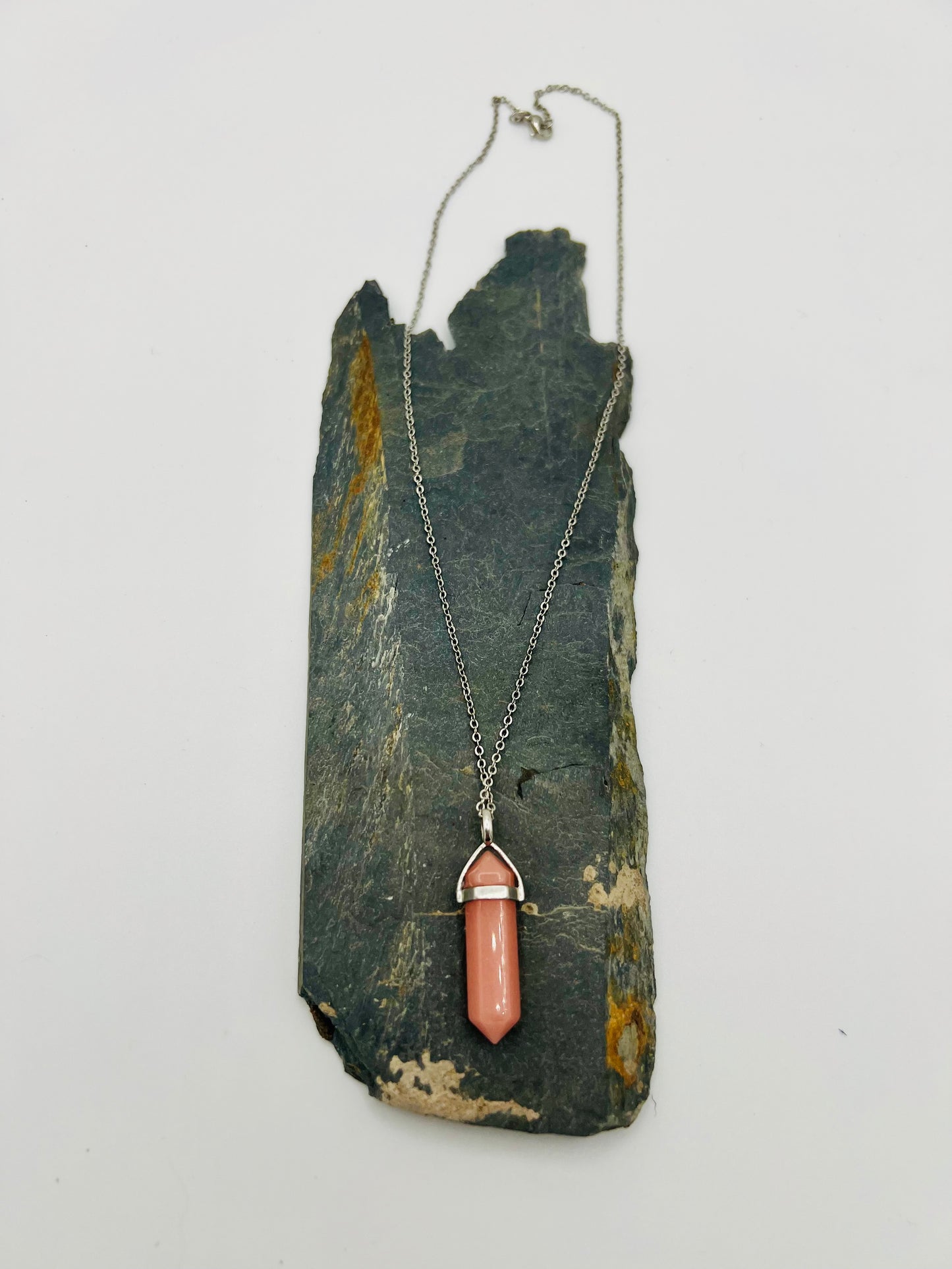 Pink Chalcedony Crystal Point Pendant Necklace