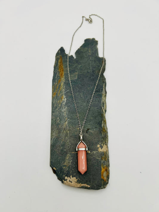 Pink Chalcedony Crystal Point Pendant Necklace
