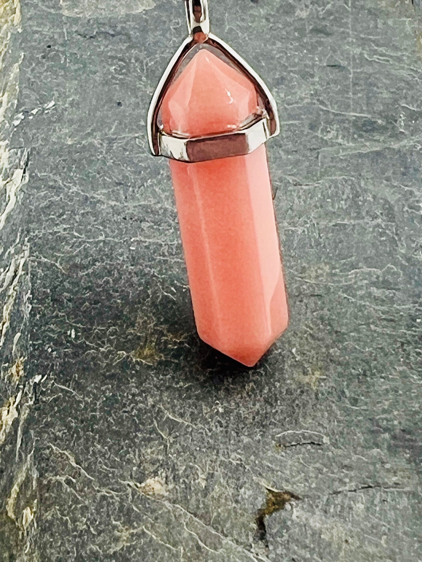 Pink Chalcedony Crystal Point Pendant Necklace