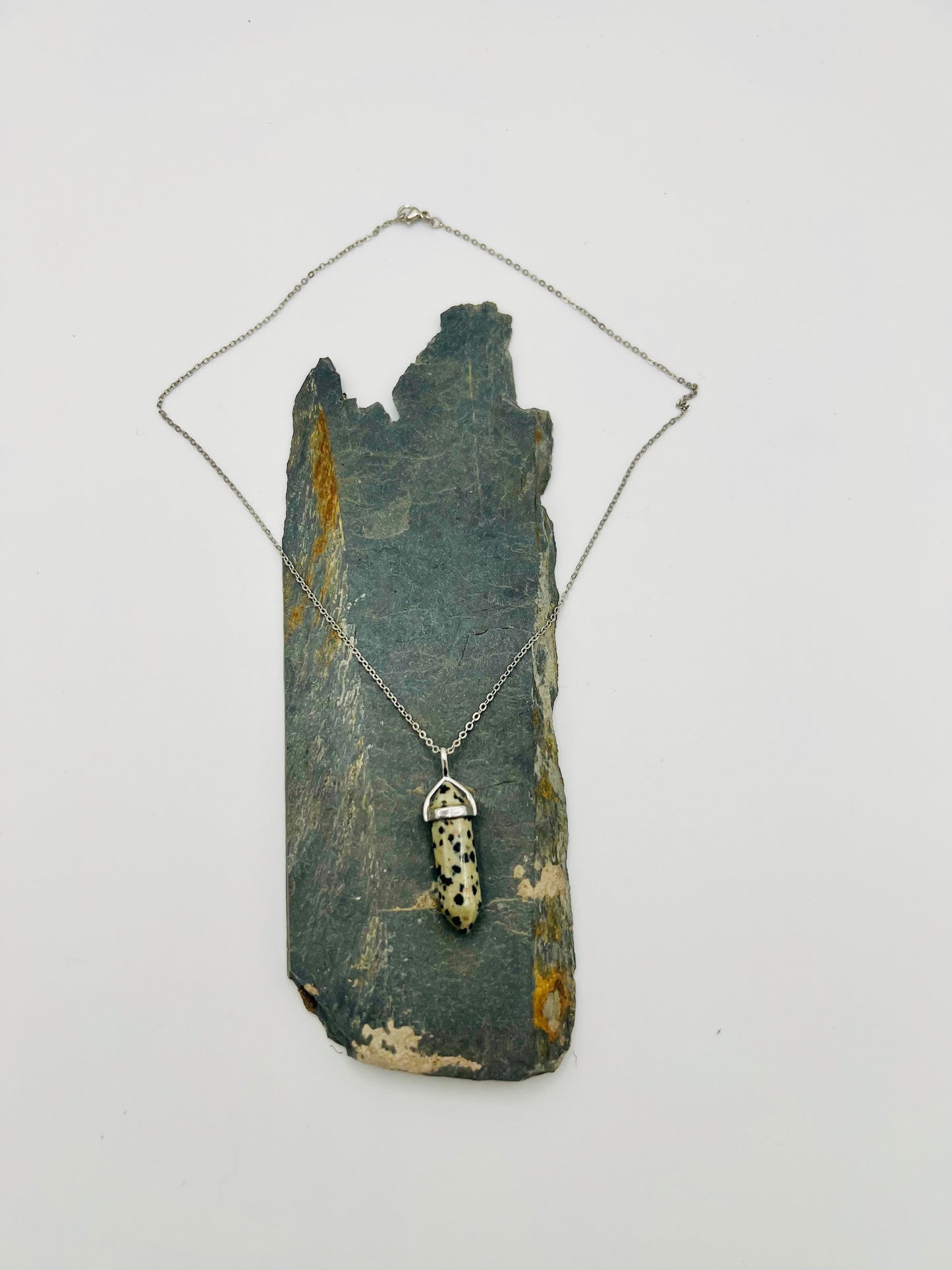 Dalmatian Jasper Crystal Point Pendant Necklace