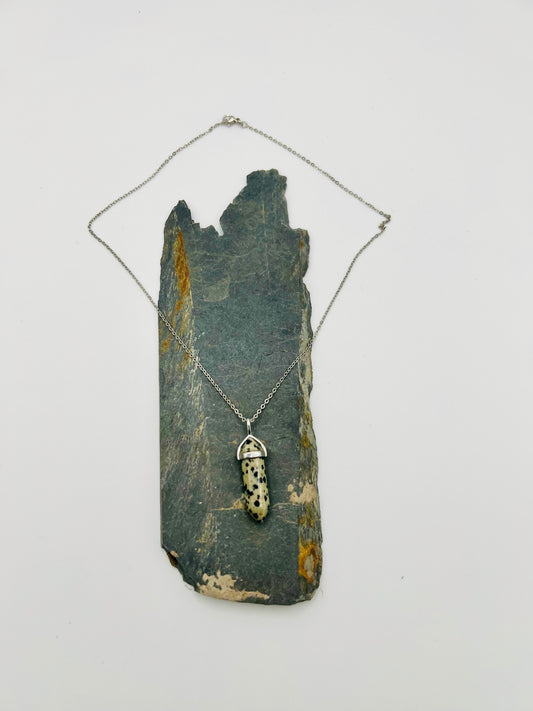 Dalmatian Jasper Crystal Point Pendant Necklace