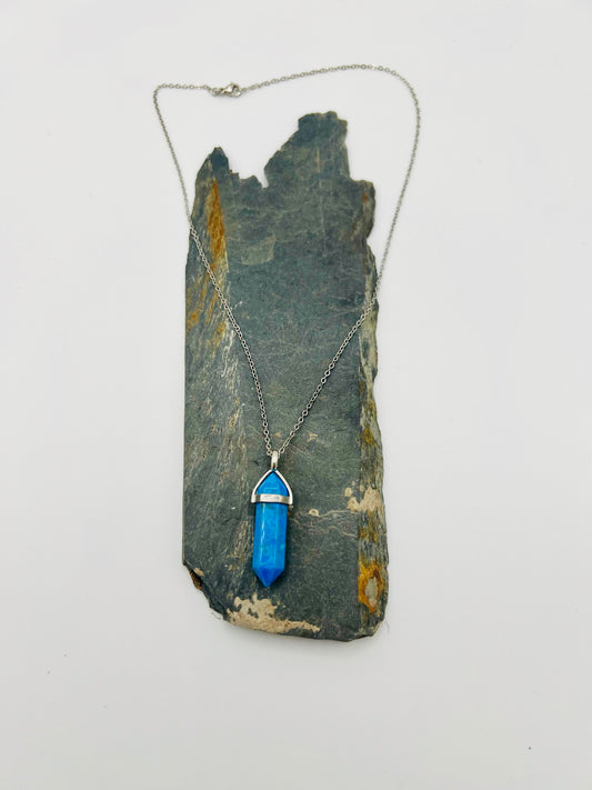 Blue Howlite Crystal Point Pendant Necklace