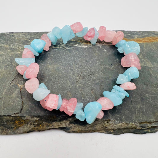 Rose Quartz & Aquamarine Crystal Chip Bracelet