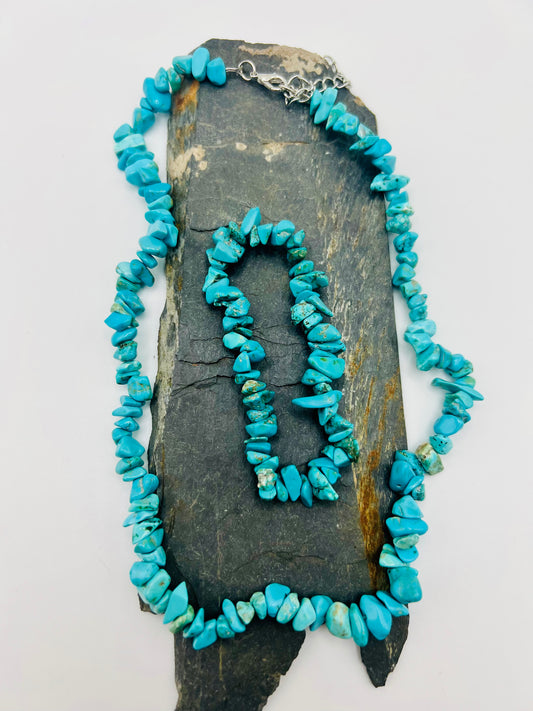 Dyed Blue Howlite -Magnesite Crystal Chip Necklace & Bracelet