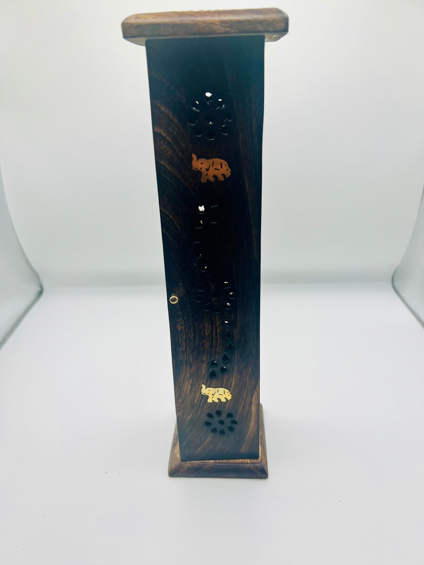 Mango Wood Square Incense Tower with Brass inlay