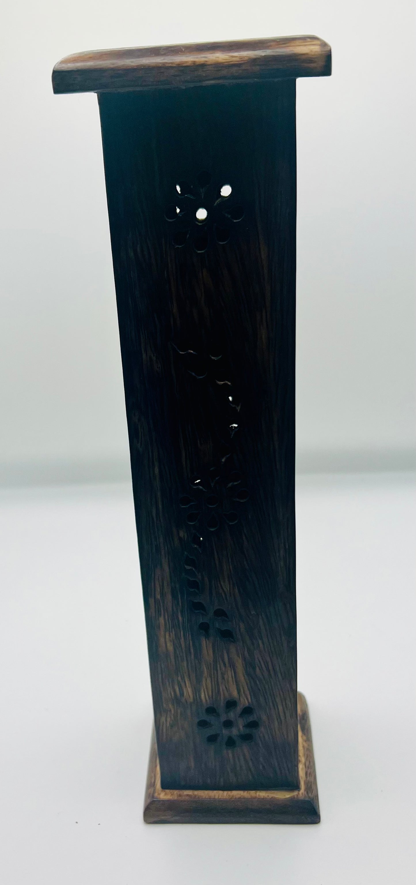 Mango Wood Square Incense Tower with Brass inlay