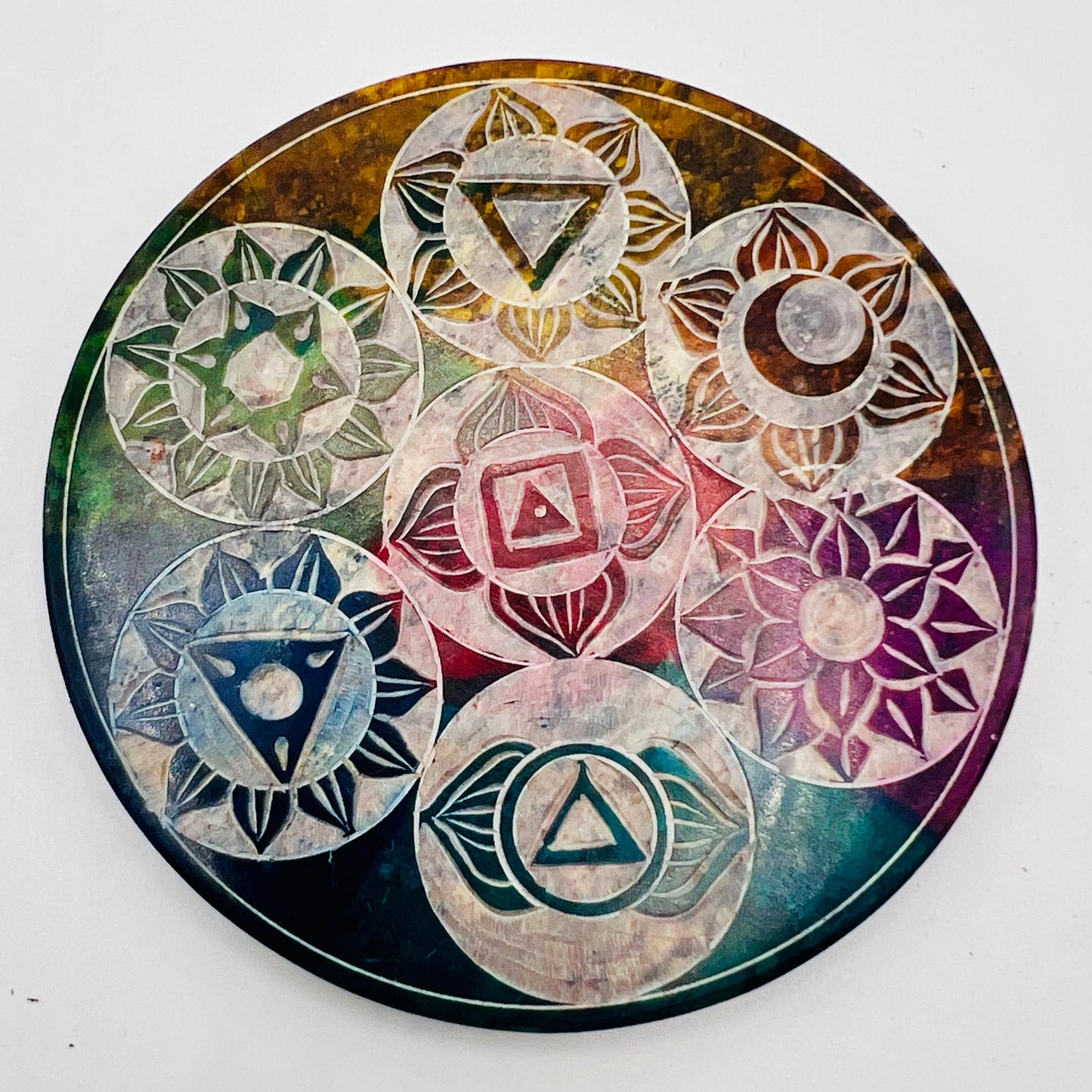 Seven Chakra Soapstone Disc Incense cone Holder